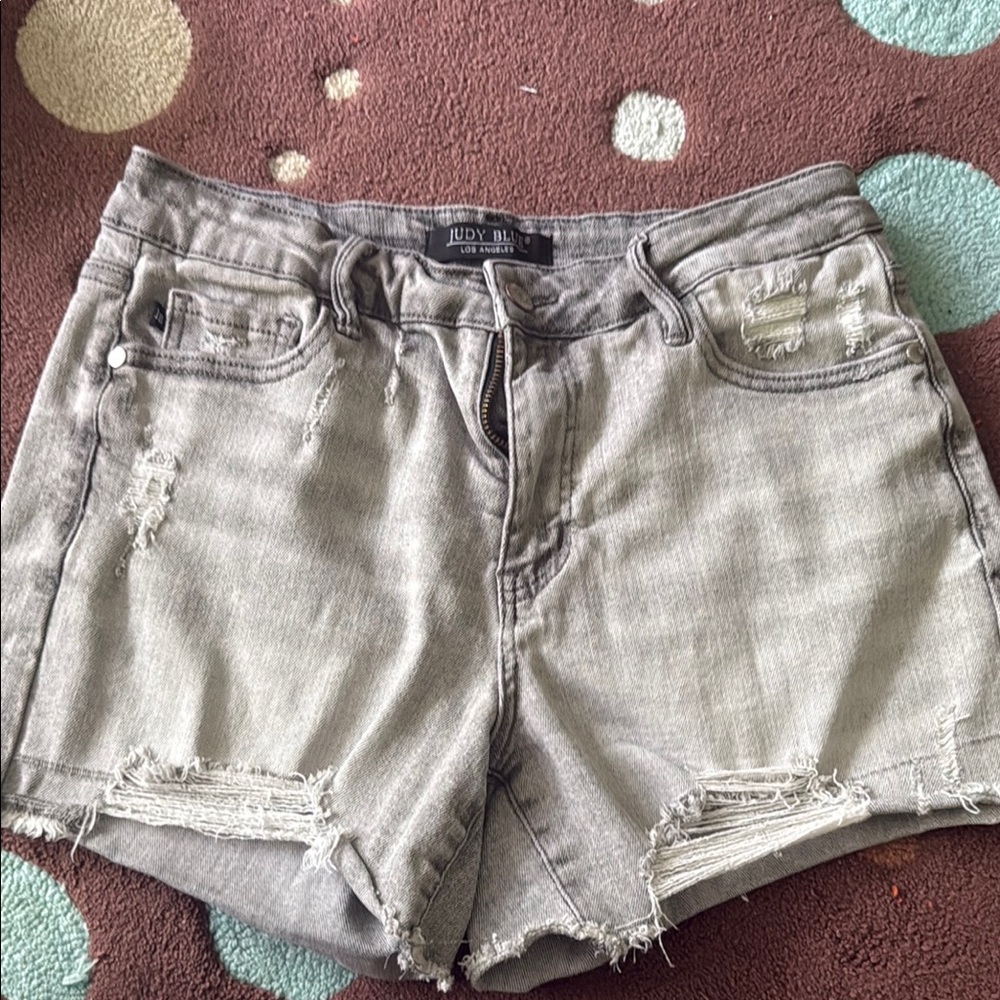 Judy Blue Gray/Light Black Distressed Jean Shorts